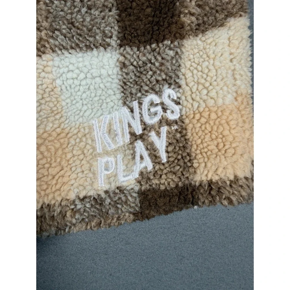 Kings Play Cozy Fleece Sherpa Shorts Plaid Checkered Brown Cream Drawstring M